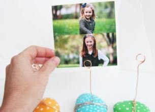 Painted rock photo holder craft.