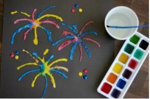 Salt Painting Firework as Patriotic Crafts.